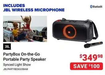 Visions Electronics Jbl partybox on-the-go portable party speaker offer