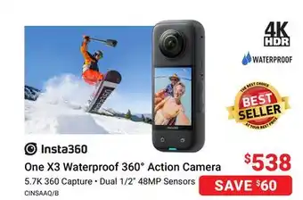 Visions Electronics Insta360 one x3 waterproof 360° action camera offer