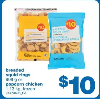 Wholesale Club Breaded squid rings, 908 g or popcorn chicken, 1.13 kg offer