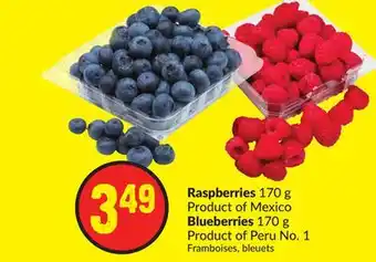 Chalo FreshCo Raspberries 170 g product of mexico blueberries 170 g product of peru no. 1 offer