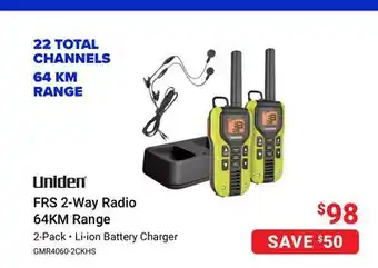 Visions Electronics Uniden frs 2-way radio 64km range offer