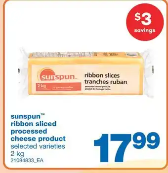 Wholesale Club Sunspun ribbon sliced processed cheese product, 2 kg offer