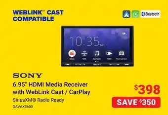 Visions Electronics Sony 6.95 hdmi media receiver with weblink cast/carplay offer