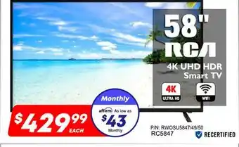 Factory Direct Rca 58 4k uhd hdr smart tv offer
