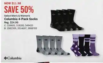 Bass Pro Men's & women's columbia 4-pack socks offer