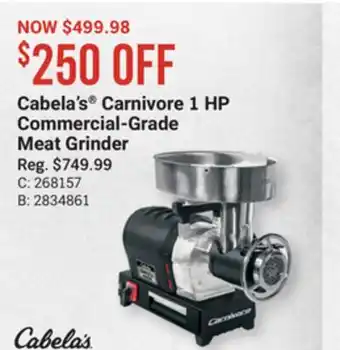 Bass Pro Cabela's carnivore 1 hp commercial-grade meat grinder offer