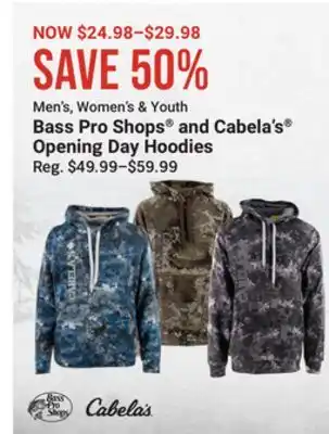 Bass Pro Men's, women's & youth bass pro shops and cabela's opening day hoodies offer