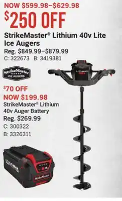 Bass Pro Strikemaster lithium 40v lite ice augers offer