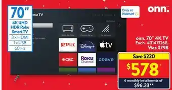 Walmart Onn. 70 4k tv offer