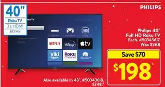 Walmart Philips 40 full hd roku tv offer