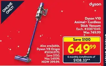 Walmart Dyson v10 animal+ cordless stick vacuum offer