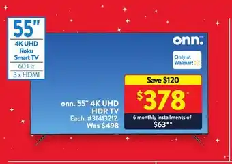 Walmart Onn. 55 4k uhd hdr tv offer