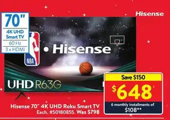 Walmart Hisense 70 4k uhd roku smart tv offer
