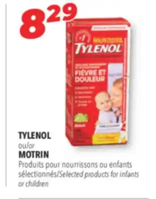 Familiprix Tylenol or motrin selected products for infants or children offer