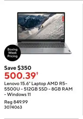 Staples Lenovo 15.6 laptop amd r5-5500u - 512gb ssd - 8gb ram - windows 11 offer