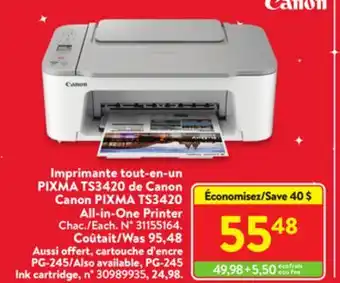 Walmart Canon pixma ts3420 all-in-one printer offer