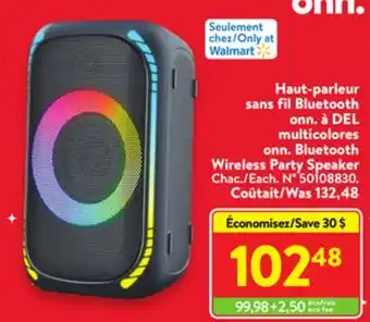 Walmart Onn. bluetooth wireless party speaker offer