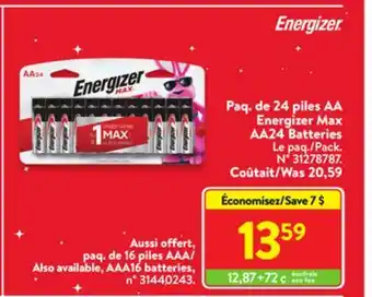 Walmart Energizer max aa24 batteries offer