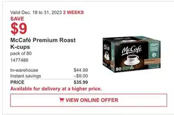Costco Mccafe premium roast k-cups offer