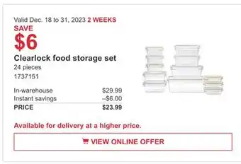 Costco Clearlock food storage set offer