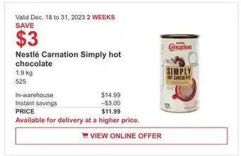 Costco Nestlé carnation simply hot chocolate offer