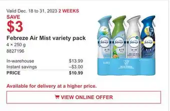 Costco Febreze air mist variety pack offer