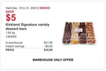 Costco Kirkland signature variety dessert bars offer