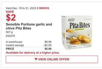 Costco Sensible portions garlic and chive pita bites offer