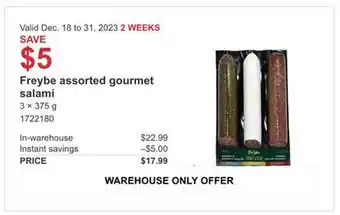 Costco Freybe assorted gourmet salami offer
