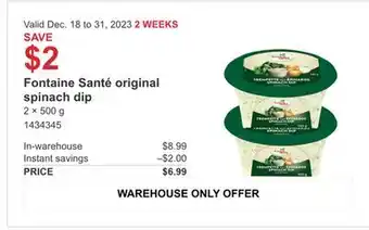 Costco Fontaine santé original spinach dip offer
