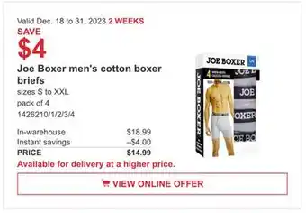 Costco Joe boxer men's cotton boxer brief offer