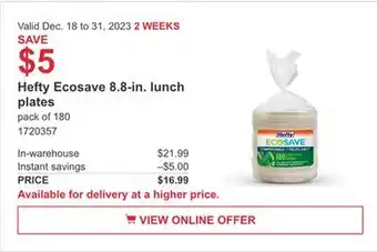 Costco Hefty ecosave 8.8-in. lunch plate offer