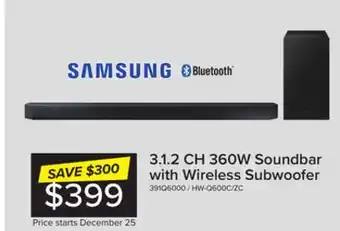 Leon's Samsung q series 3.1.2 ch. dolby atmos soundbar - hw-q600c/zc offer