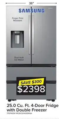 Leon's Samsung stainless steel 36 counter depth 4-door refrigerator with double freezer (25cu.ft) - rf26cg7400sraa offer