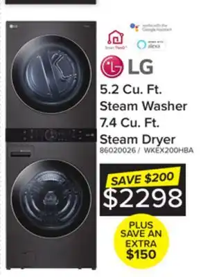 Leon's Lg black steel front load lg washtower with centre control 5.2 cu. ft. steam washer and 7.4 cu. ft. electric steam dryer - wk offer