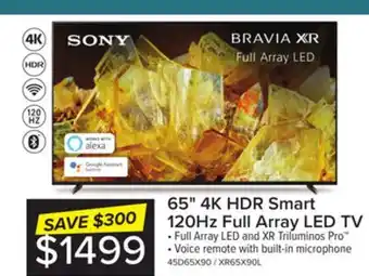 Leon's Sony bravia xr 65 x90l full array led 4k hdr google tv - xr65x90l offer