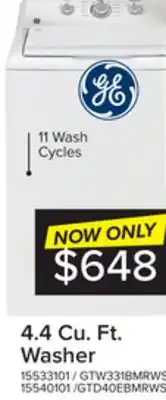 Leon's Ge white top-load washer (4.4 cu. ft.) - gtw331bmrws offer