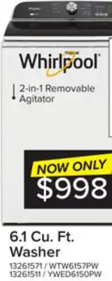 Leon's Whirlpool white top load washer (6.1 cu ft) - wtw6157pw offer