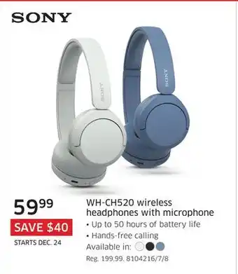 The Source Sony wh-ch520 wireless headphones with microphone offer