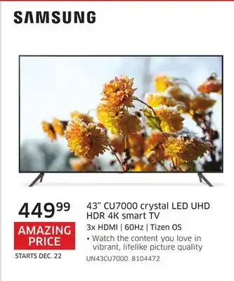 The Source Samsung 43 cu7000 crystal led uhd hdr 4k smart tv offer