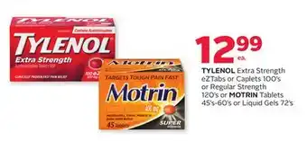 Rexall Tylenol extra strength eztabs or caplets 100' s or regular strength 120' s or motrin tablets 45' s-60' s or liquid gels 72' s offer
