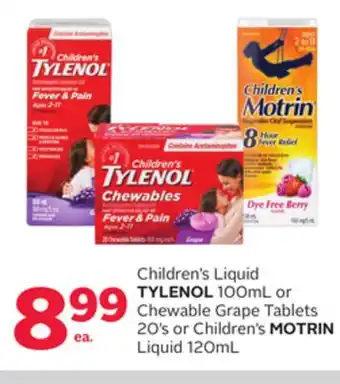 Rexall Children's liquid tylenol 100ml or chewable grape tablets 20' s or children's motrin liquid 120ml offer