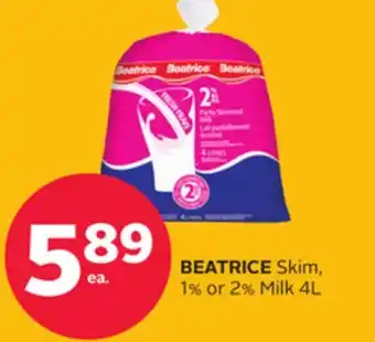 Rexall Beatrice skim, 1% or 2% milk 4l offer