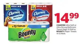 Rexall Charmin ultra soft or ultra strong bathroom tissue mega 12-roll or bounty paper towels 4 = 12 rolls offer