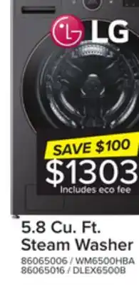 Leon's Lg black steel front load washer mega capacity with ai dd and lcd knob (5.8 cu. ft.) - wm6500hba offer