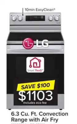 Leon's Lg stainless steel 6.3 cu ft. electric thinq range with air fry and fan convection-lrel6323s offer