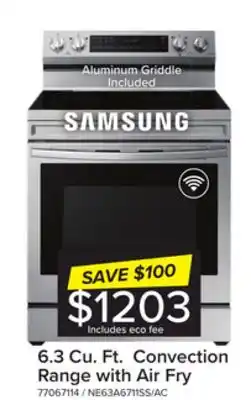Leon's Samsung stainless steel freestanding electric true convection range with air fry and wi-fi (6.3 cu.ft) - ne63a6711ss/ac offer