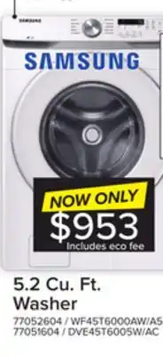 Leon's Samsung white front load washer with shallow depth (5.2 cu.ft) - wf45t6000aw/a5 offer