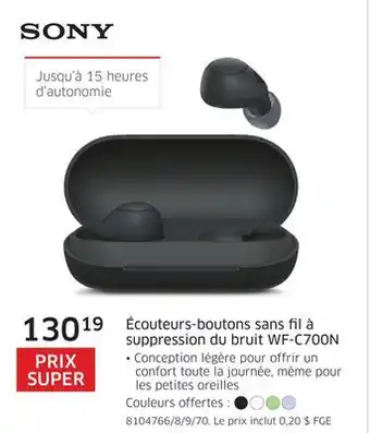 The Source Écouteurs-boutons sans fil à suppression du bruit wf-c700n sony offer