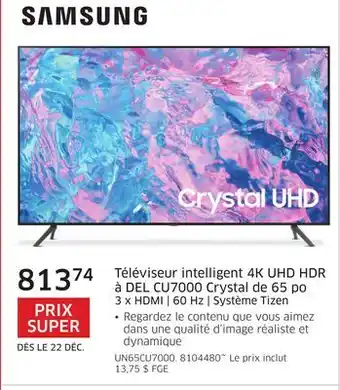 The Source Téléviseur intelligent 4k uhd hdr à del cu7000 crystal de 65 po samsung offer